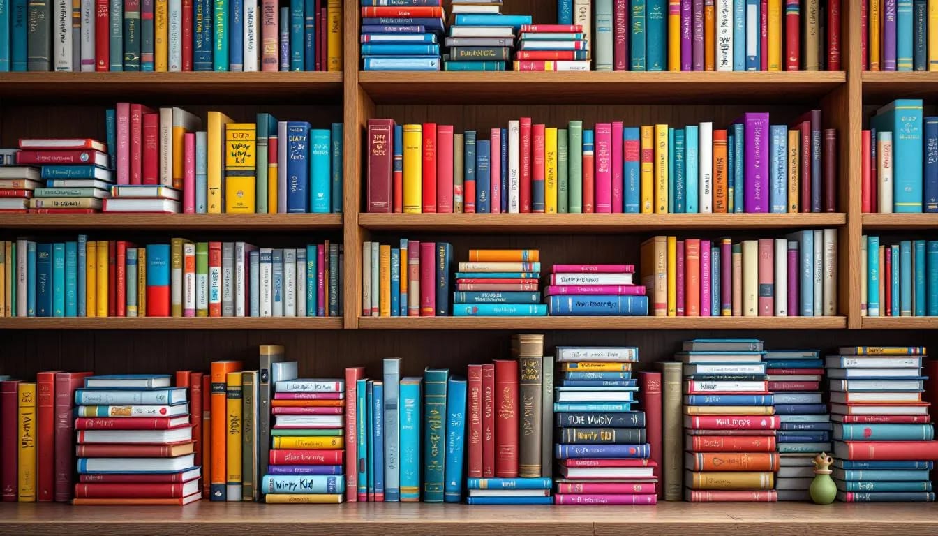 Tall bookshelf packed with colorful books